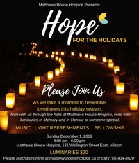 Hope for the Holidays – Matthews House Hospice Memorial Gathering  2019 avis de deces  NecroCanada