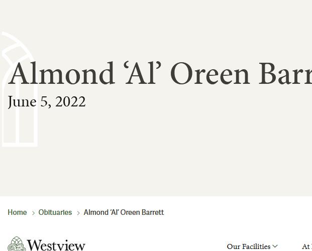 Almond ‘Al’ Oreen Barrett  June 5 2022 avis de deces  NecroCanada