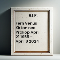 Fern Venus Kirton nee Prokop  April 21 1955 – April 9 2024 avis de deces  NecroCanada