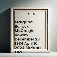 Margaret Bullock McCreight Rowley  December 28 1934  April 10 2024 89 Years Old avis de deces  NecroCanada