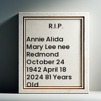 Annie Alida Mary Lee nee Redmond  October 24 1942  April 18 2024 81 Years Old avis de deces  NecroCanada