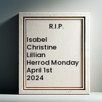 Isabel Christine Lillian Herrod  Monday April 1st 2024 avis de deces  NecroCanada