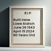 Ruth Irene Lowe Aldrich  June 26 1943  April 19 2024 80 Years Old avis de deces  NecroCanada