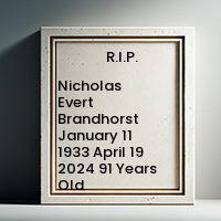 Nicholas Evert Brandhorst  January 11 1933  April 19 2024 91 Years Old avis de deces  NecroCanada