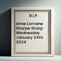 Anne Lorraine Sharpe Sharp  Wednesday January 24th 2024 avis de deces  NecroCanada