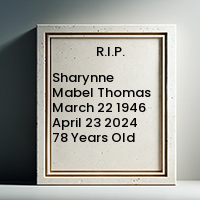 Sharynne Mabel Thomas  March 22 1946  April 23 2024 78 Years Old avis de deces  NecroCanada