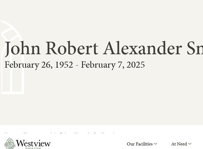 John Robert Alexander Smallwood  February 26 1952  February 7 2025 avis de deces  NecroCanada