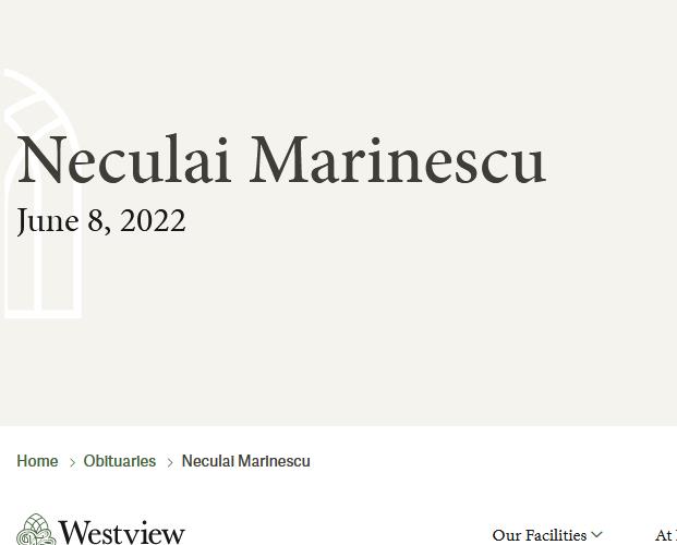 Neculai Marinescu  June 8 2022 avis de deces  NecroCanada