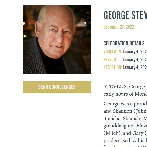 George Stevens  2022 avis de deces  NecroCanada