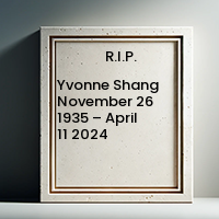Yvonne Shang  November 26 1935 – April 11 2024 avis de deces  NecroCanada