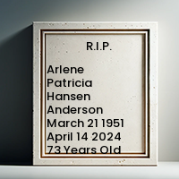 Arlene Patricia Hansen Anderson  March 21 1951  April 14 2024 73 Years Old avis de deces  NecroCanada