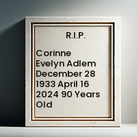 Corinne Evelyn Adlem  December 28 1933  April 16 2024 90 Years Old avis de deces  NecroCanada