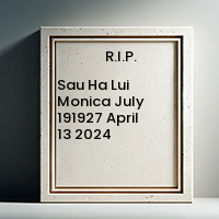 Sau Ha Lui Monica  July 191927  April 13 2024 avis de deces  NecroCanada