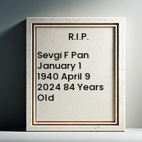 Sevgi F Pan  January 1 1940  April 9 2024 84 Years Old avis de deces  NecroCanada