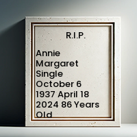 Annie Margaret Single  October 6 1937  April 18 2024 86 Years Old avis de deces  NecroCanada