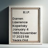 Darren Lawrence Kopetsky  January 4 1965  November 17 2023 58 Years Old avis de deces  NecroCanada