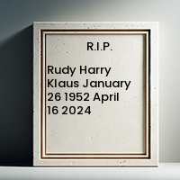Rudy Harry Klaus  January 26 1952