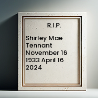 Shirley Mae Tennant  November 16 1933