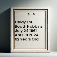 Cindy Lou Booth Hobbins  July 24 1961  April 19 2024 62 Years Old avis de deces  NecroCanada