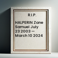 HALPERIN Zane Samuel  July 23 2003 — March 10 2024 avis de deces  NecroCanada