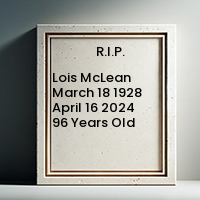 Lois McLean  March 18 1928  April 16 2024 96 Years Old avis de deces  NecroCanada