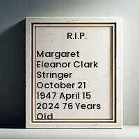Margaret Eleanor Clark Stringer  October 21 1947  April 15 2024 76 Years Old avis de deces  NecroCanada