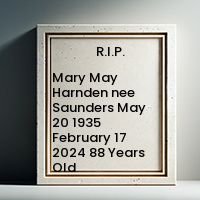 Mary May Harnden nee Saunders  May 20 1935  February 17 2024 88 Years Old avis de deces  NecroCanada