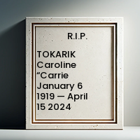 TOKARIK Caroline “Carrie  January 6 1919 — April 15 2024 avis de deces  NecroCanada