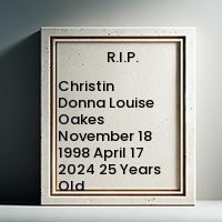 Christin Donna Louise Oakes  November 18 1998  April 17 2024 25 Years Old avis de deces  NecroCanada