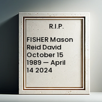 FISHER Mason Reid David  October 15 1989 — April 14 2024 avis de deces  NecroCanada
