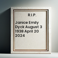 Janice Emily Dyck  August 3 1938