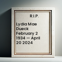 Lydia Mae Dueck  February 2 1934 — April 20 2024 avis de deces  NecroCanada