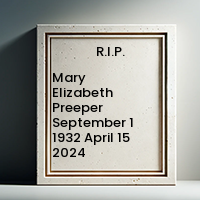 Mary Elizabeth Preeper  September 1 1932  April 15 2024 avis de deces  NecroCanada