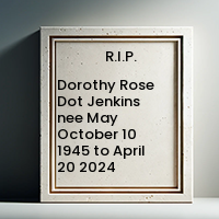 Dorothy Rose Dot Jenkins nee May  October 10 1945 to April 20 2024 avis de deces  NecroCanada