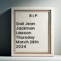 Gail Jean Jackman Lawson  Thursday March 28th 2024 avis de deces  NecroCanada