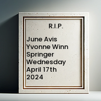 June Avis Yvonne Winn Springer  Wednesday April 17th 2024 avis de deces  NecroCanada