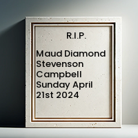 Maud Diamond Stevenson Campbell  Sunday April 21st 2024 avis de deces  NecroCanada