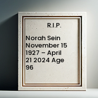 Norah Sein  November 15 1927 – April 21 2024  Age 96 avis de deces  NecroCanada