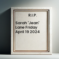 Sarah 'Jean' Lane  Friday April 19 2024 avis de deces  NecroCanada
