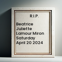 Beatrice Juliette Lamour Miron  Saturday April 20 2024 avis de deces  NecroCanada