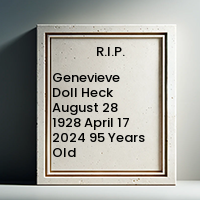 Genevieve Doll Heck  August 28 1928  April 17 2024 95 Years Old avis de deces  NecroCanada
