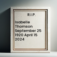 Isabelle Thomson  September 25 1920  April 15 2024 avis de deces  NecroCanada