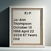 Jo-Ann Thompson  October 13 1956  April 22 2024 67 Years Old avis de deces  NecroCanada