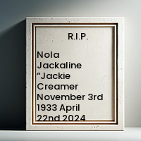 Nola Jackaline “Jackie Creamer  November 3rd 1933  April 22nd 2024 avis de deces  NecroCanada