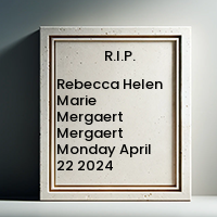 Rebecca Helen Marie Mergaert Mergaert  Monday April 22 2024 avis de deces  NecroCanada