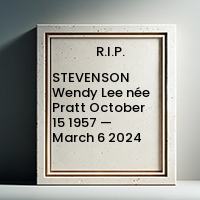 STEVENSON Wendy Lee née Pratt  October 15 1957 — March 6 2024 avis de deces  NecroCanada