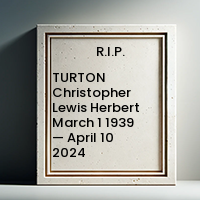 TURTON Christopher Lewis Herbert  March 1 1939 — April 10 2024 avis de deces  NecroCanada