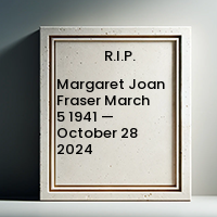 Margaret Joan Fraser  March 5 1941 — October 28 2024 avis de deces  NecroCanada