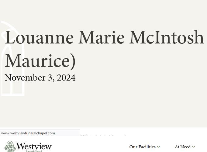 Louanne Marie McIntosh née Maurice  November 3 2024 avis de deces  NecroCanada