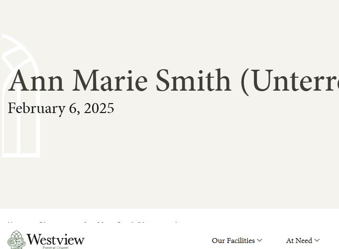 Ann Marie Smith Unterreiner  February 6 2025 avis de deces  NecroCanada